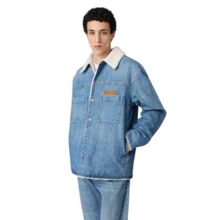 Vintage Indigo Denim And Shearling Jacket